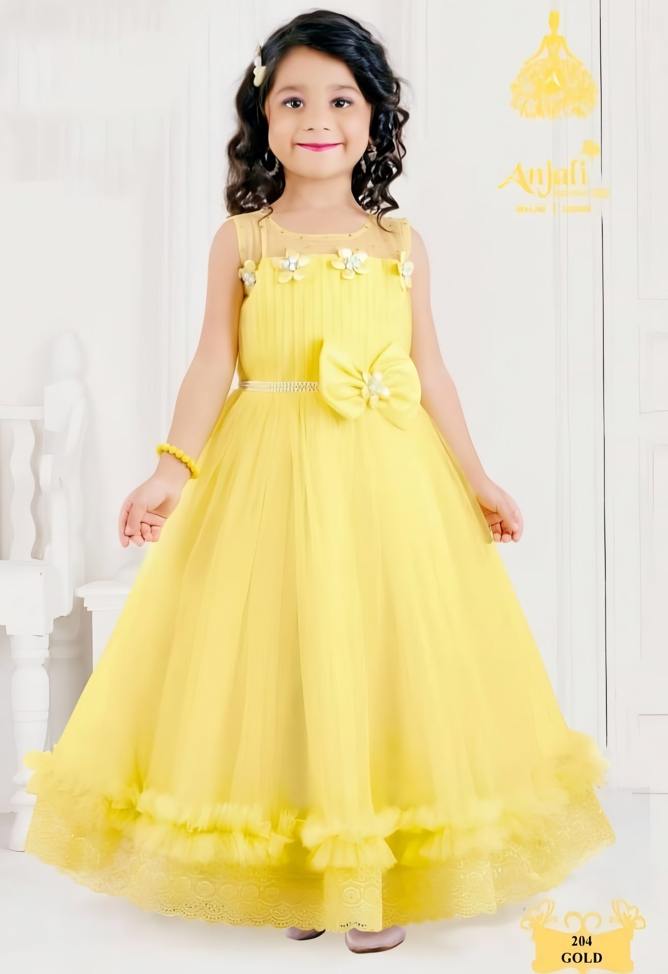 Gold Color Gown with little flowers and bow