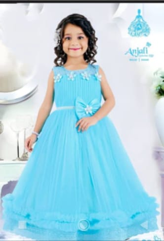 Blue Color Gown with little flowers and bow