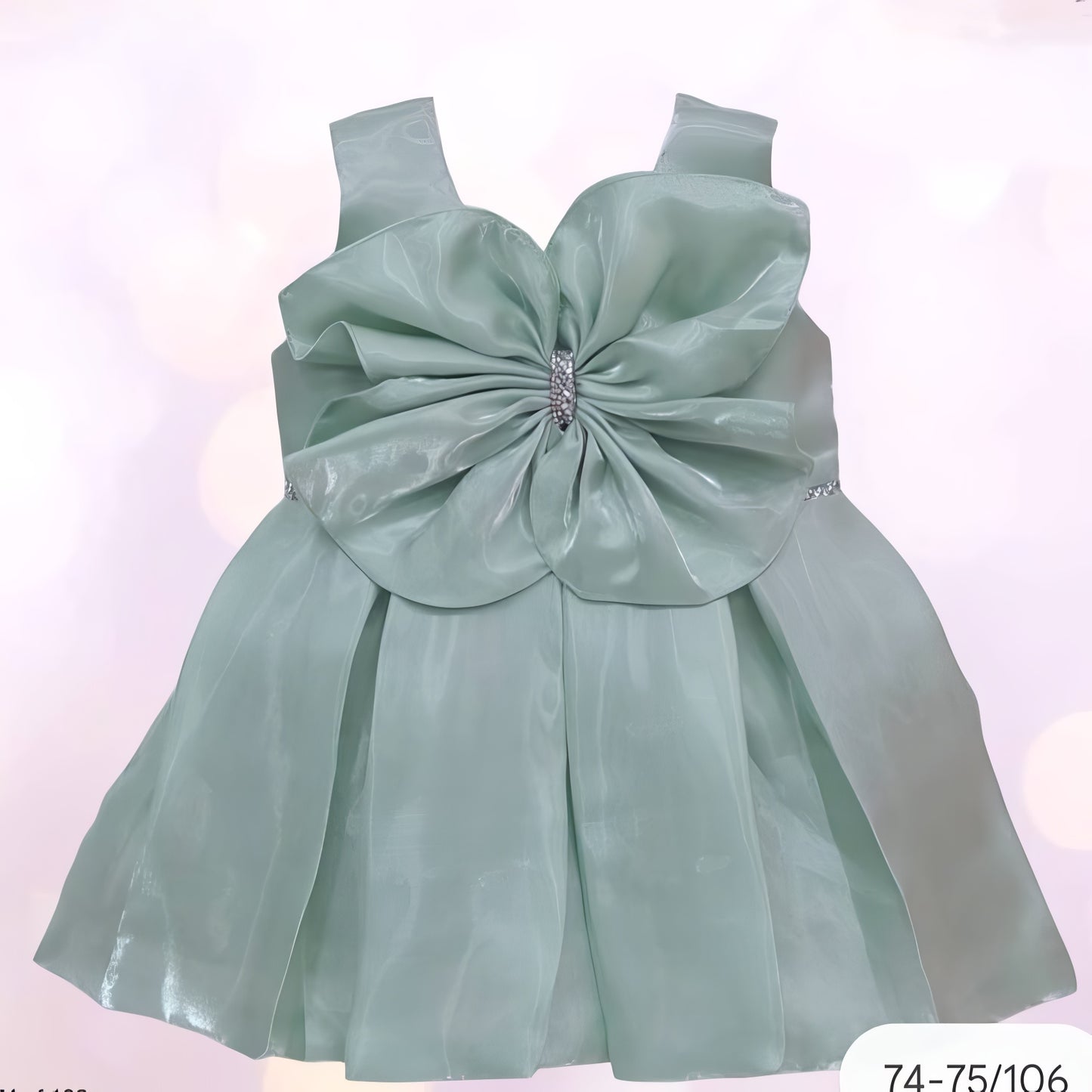 Sea green frock with big flowery Pattern