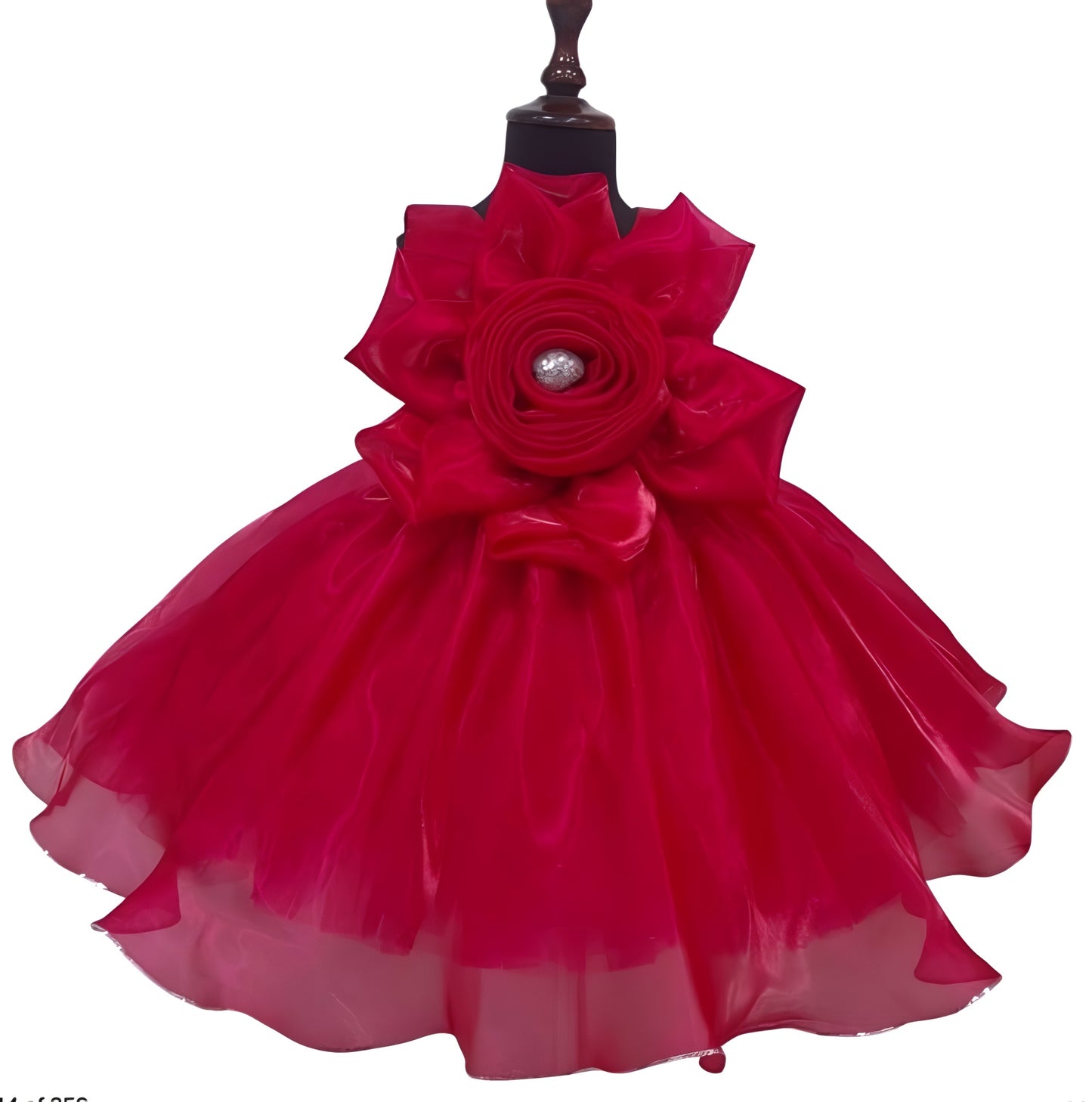 Red color frock with big flower