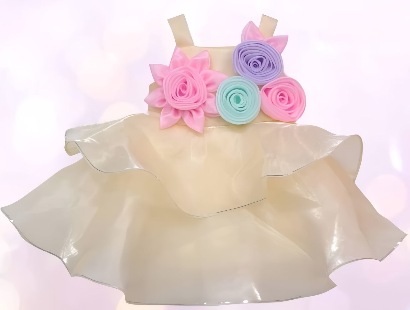 Cream Color Frock with Bow