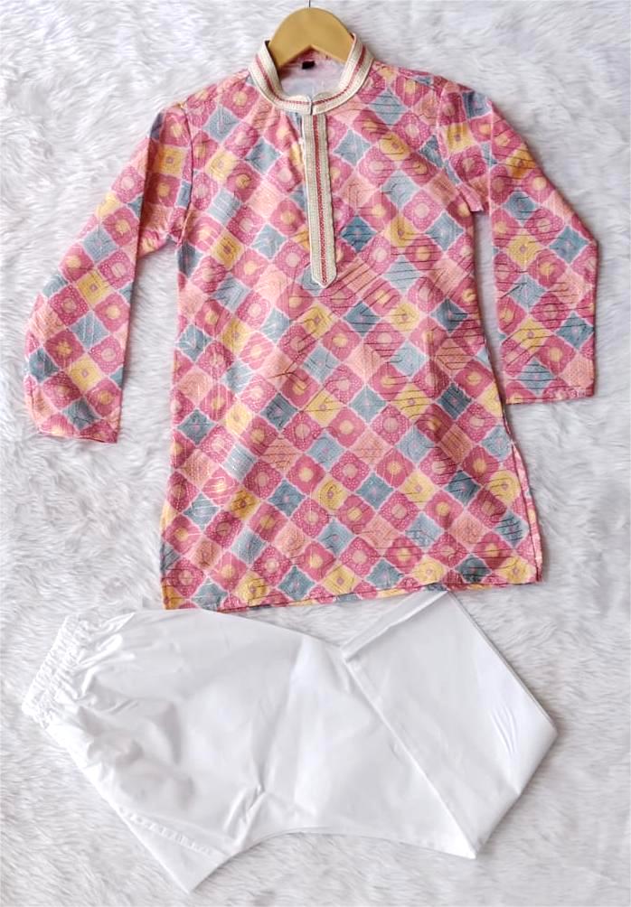 Aarom Pink Color Kurta Pajama Embroidered Collar