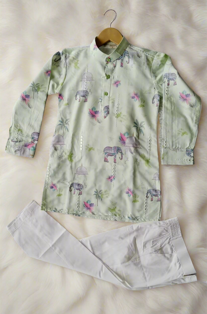 Aarom Green Color Kurta Pajama (Printed Collar)