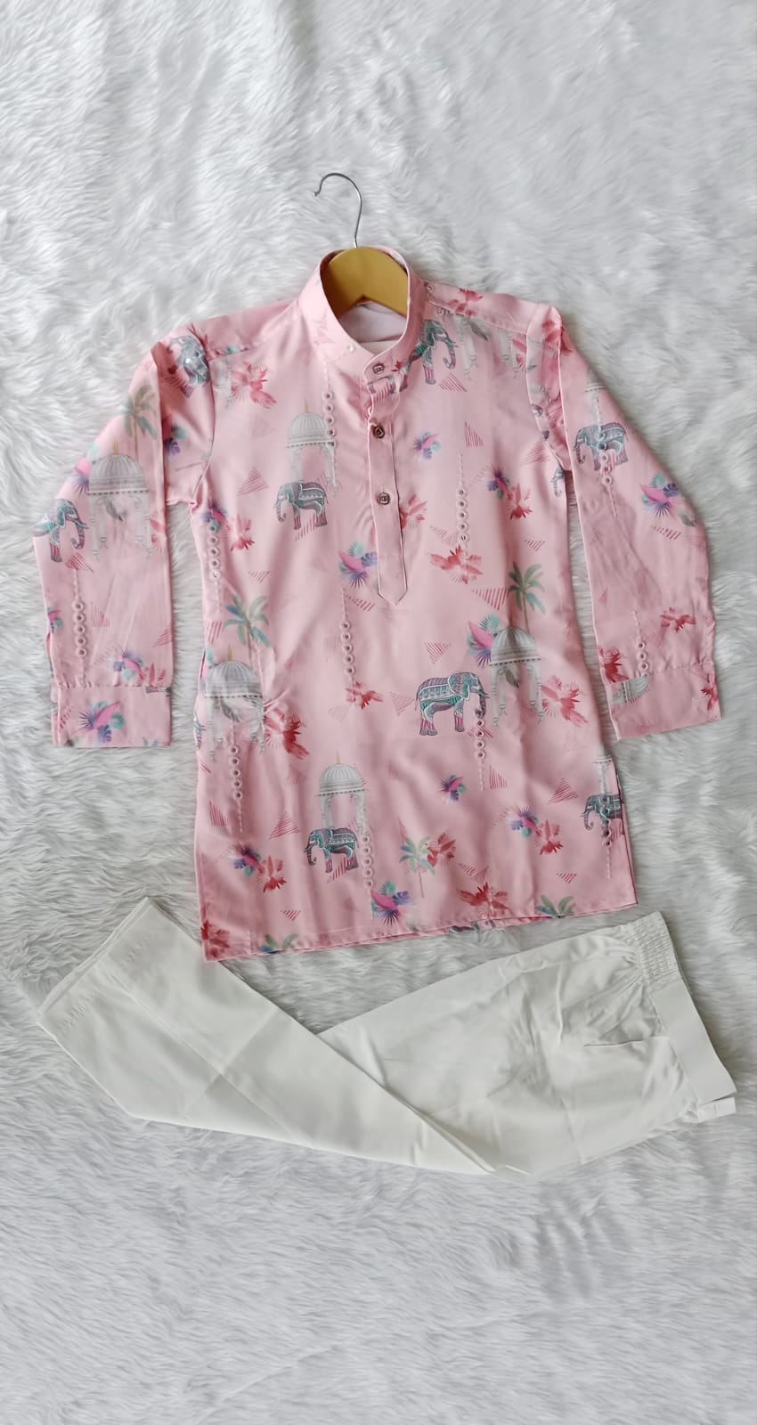 Aarom Pink Color Kurta Pajama (Elephant Print)