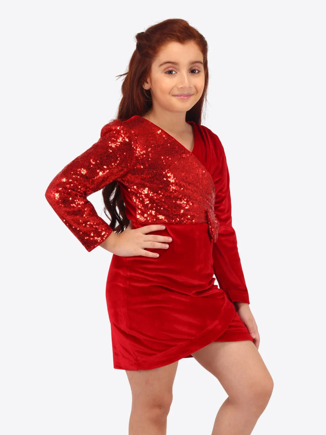 Red Asymmetric Stretch Velvet Dress