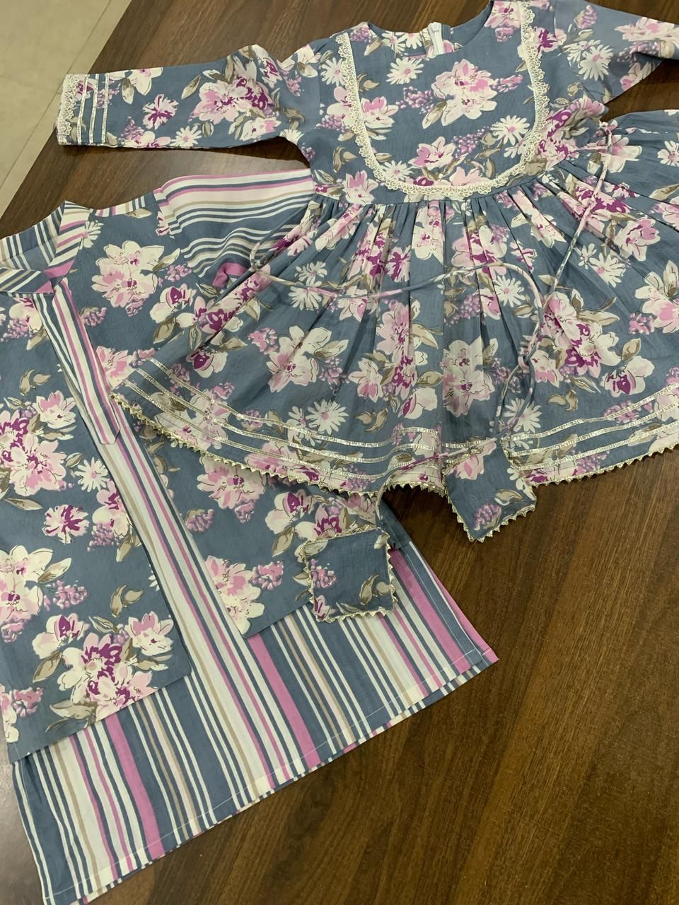 Grey Color Flower Printed Sharara