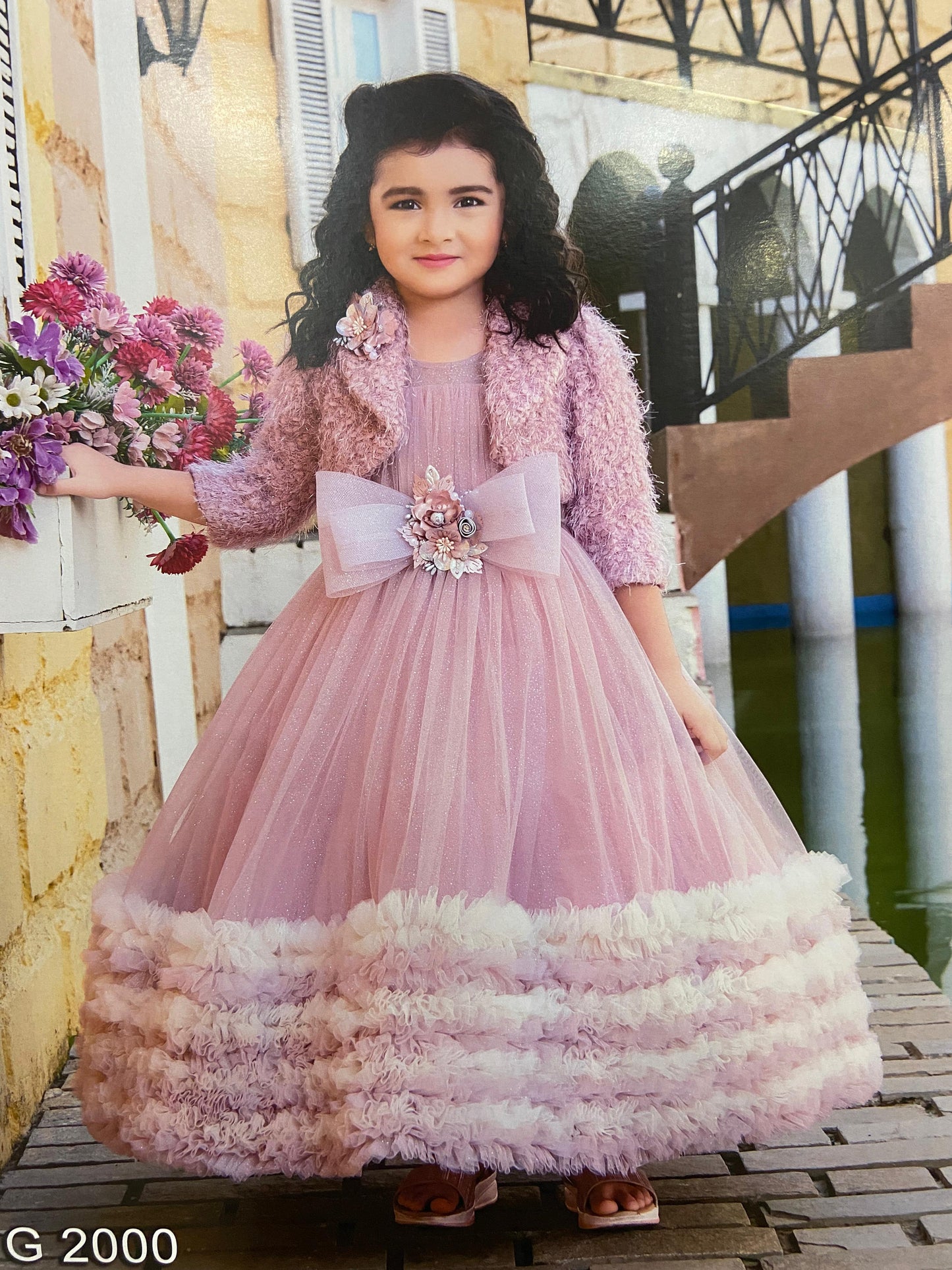 Elegant Onion Pink Gown With Jacket Birthday Dress
