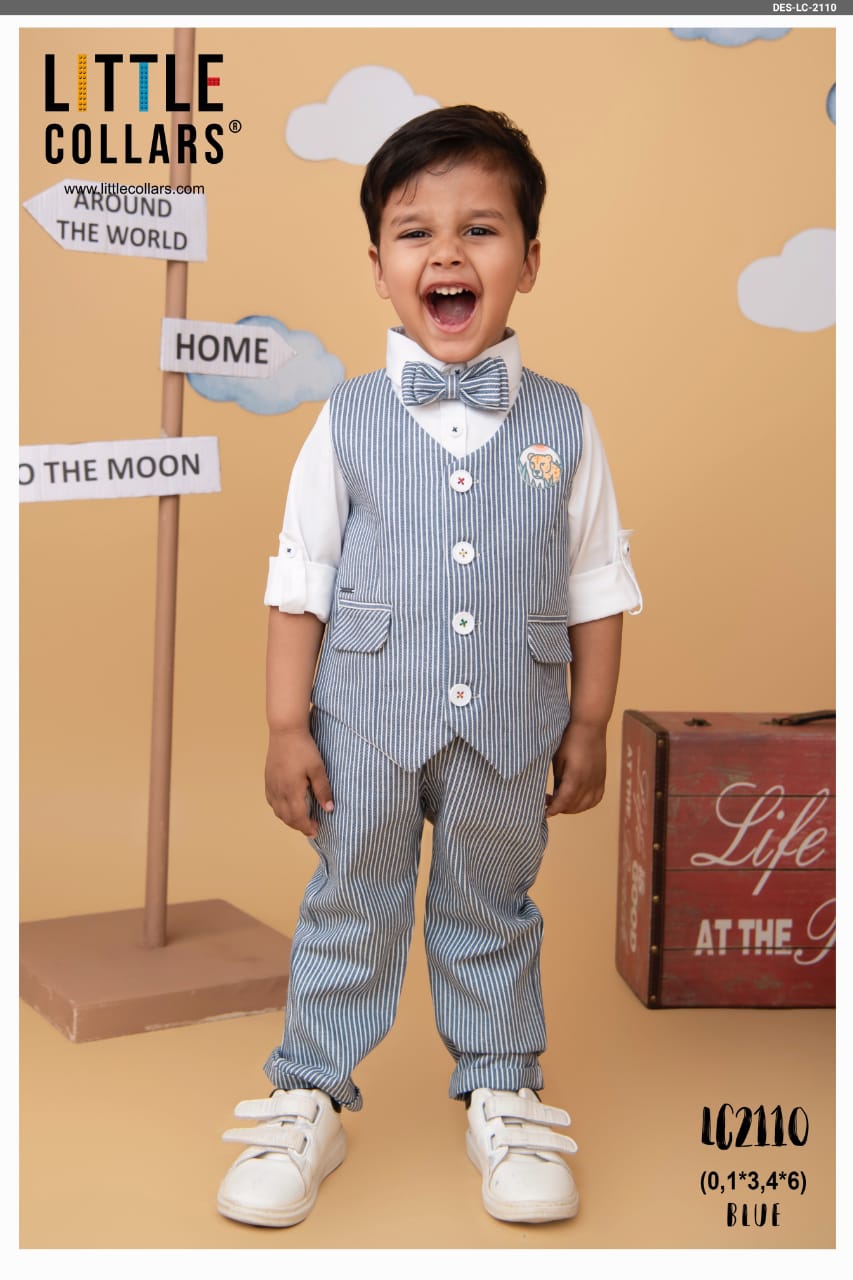 Little Collars Blue Stripe Baba Suit White Shirt