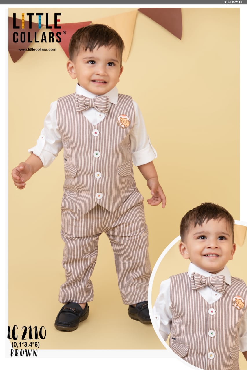 Little Collars Brown Stripe Baba Suit White Shirt