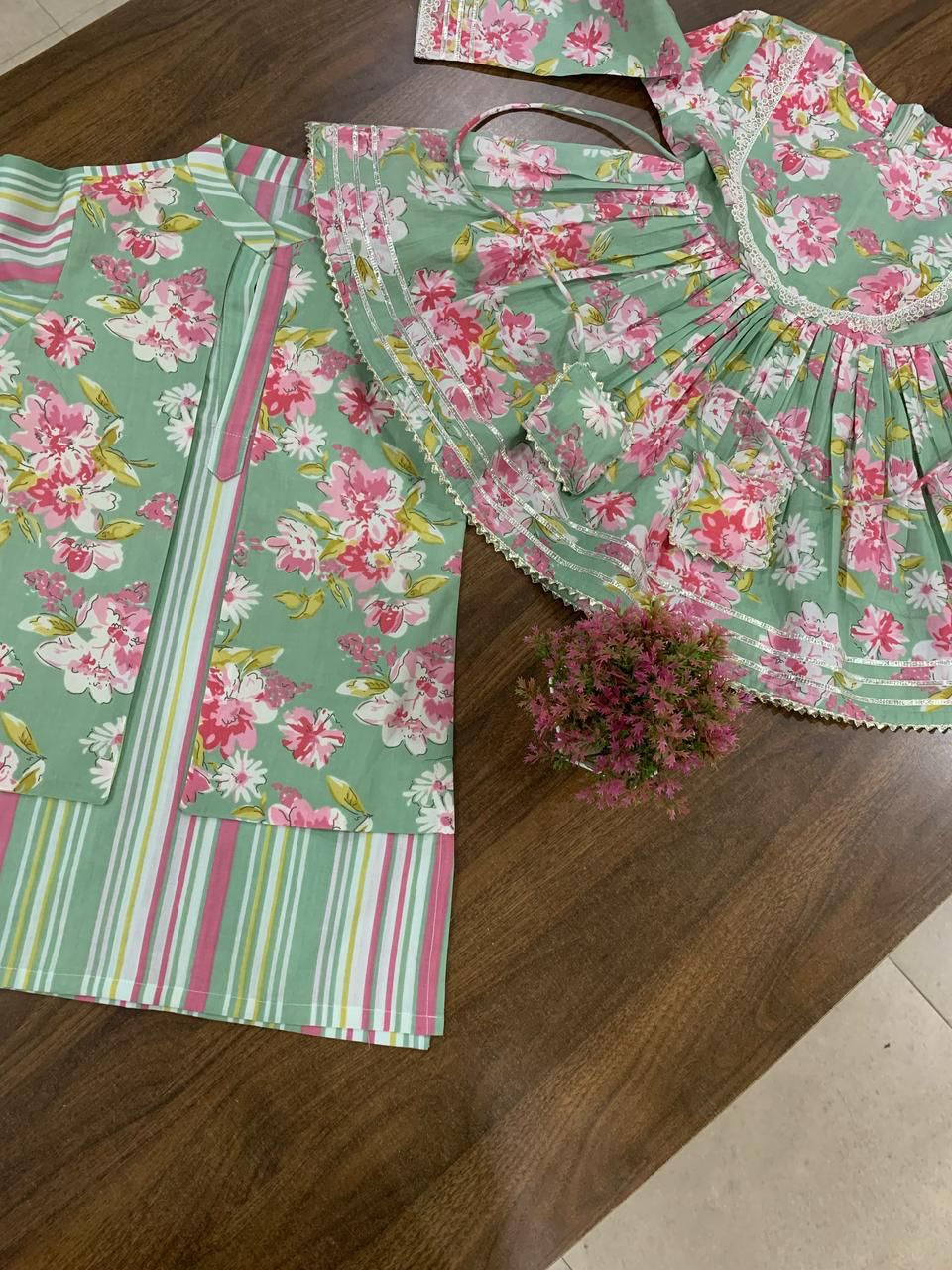 Light Green Flower Printed Sharara