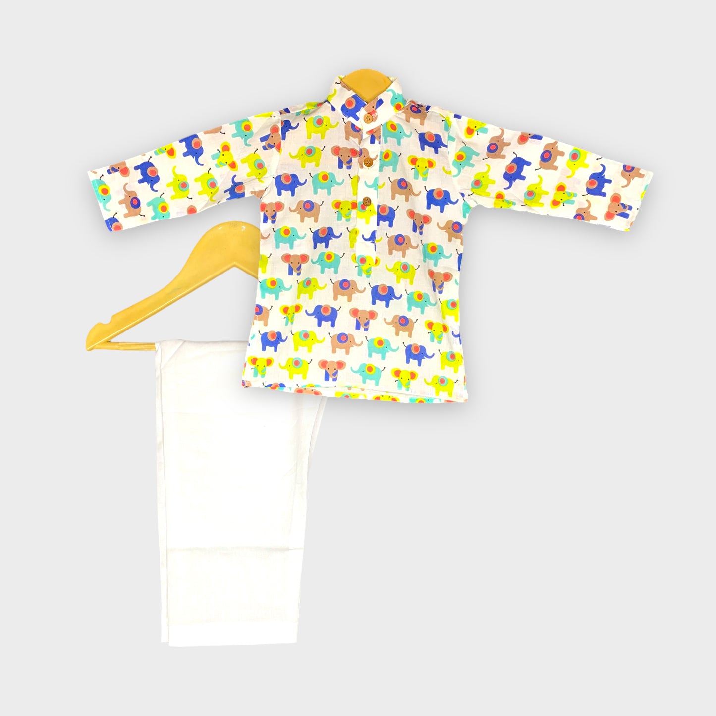 Colorful Elephant Print Kids Kurta Pajama