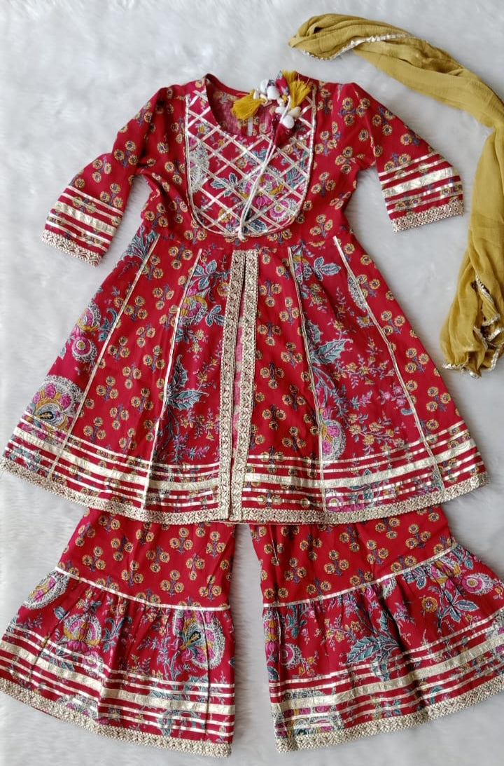 Red Color Leheriya Kurta Set
