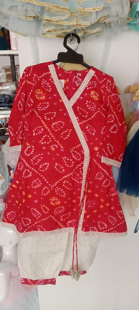 Red kurta pajama with white dotted salwar