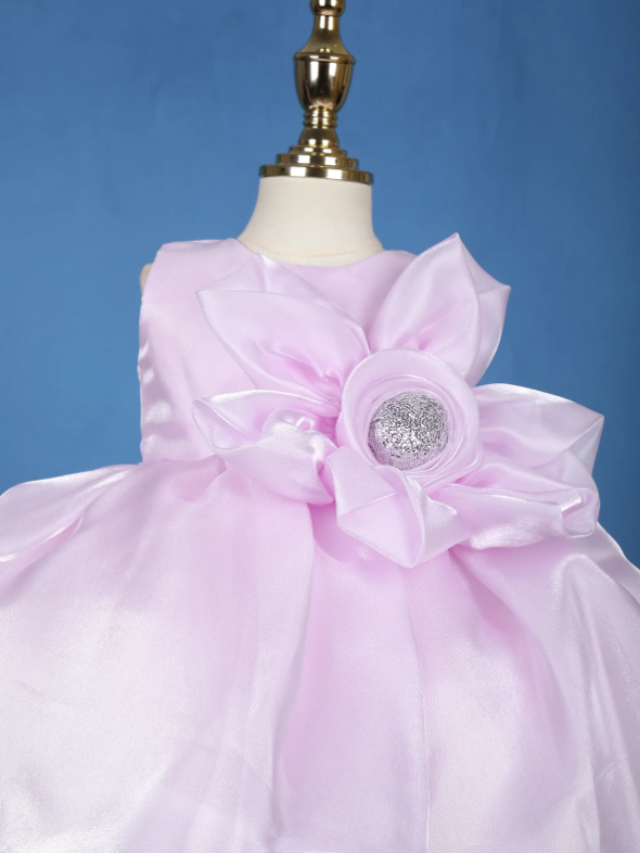 Sleeveless Pink Frock With Big Floral Design