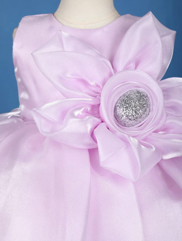 Sleeveless Pink Frock With Big Floral Design