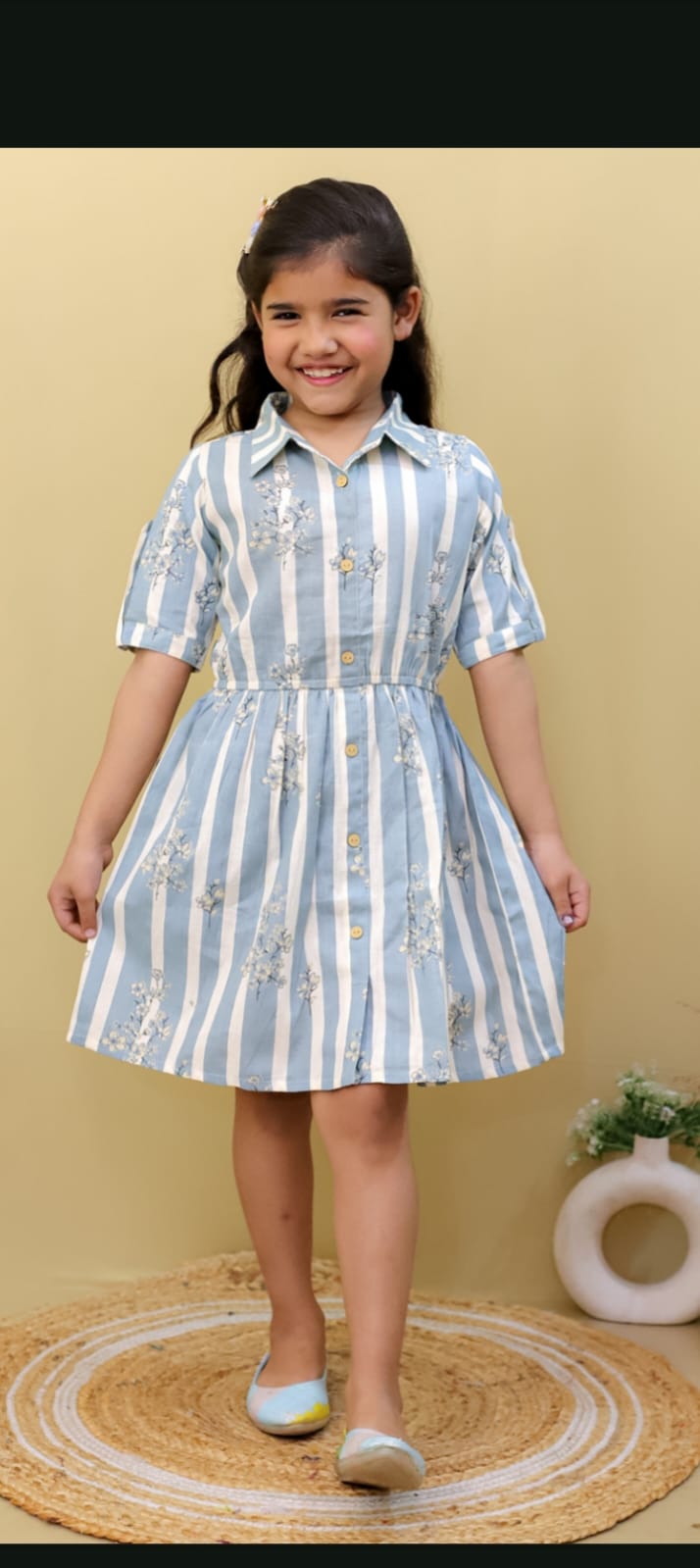 Fine Thread White & Blue Stripe Shirt frock