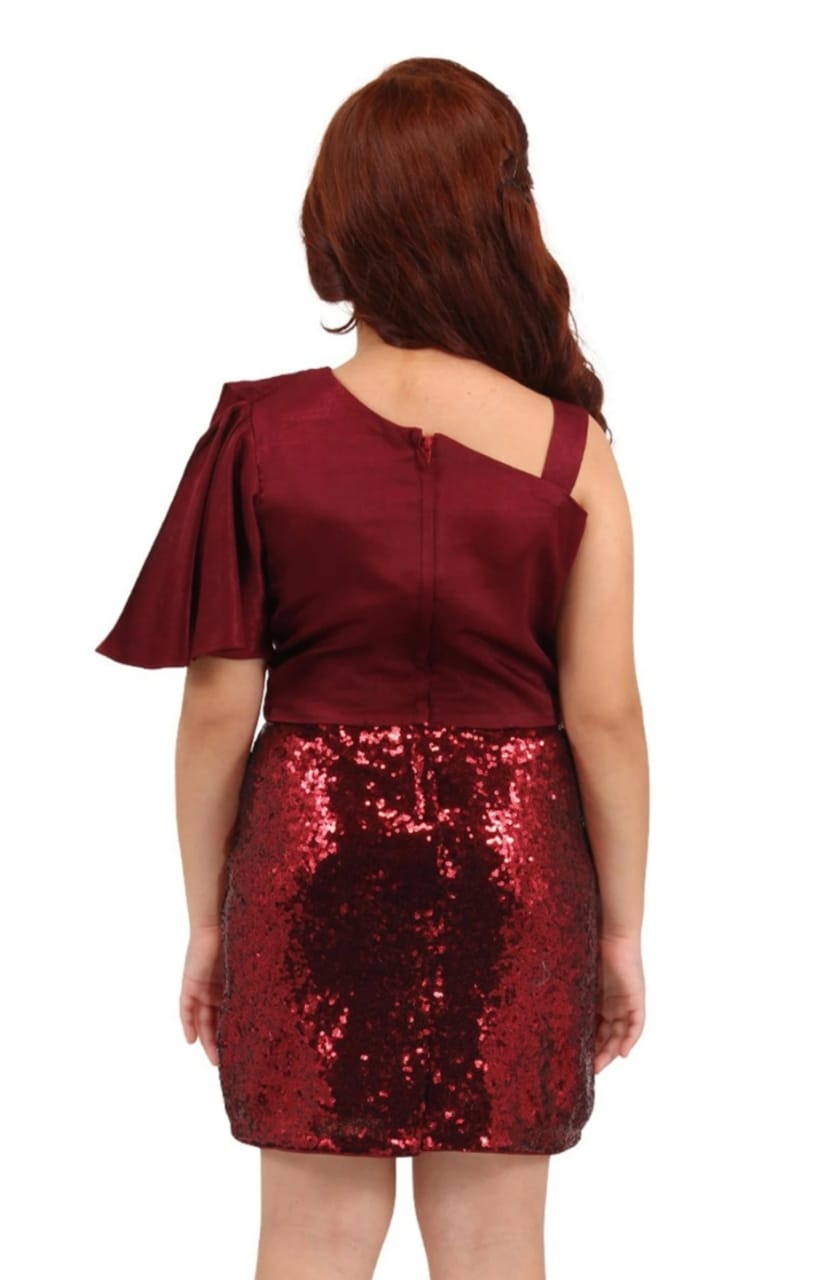 Maroon Asymmetric Stretch Velvet Dress