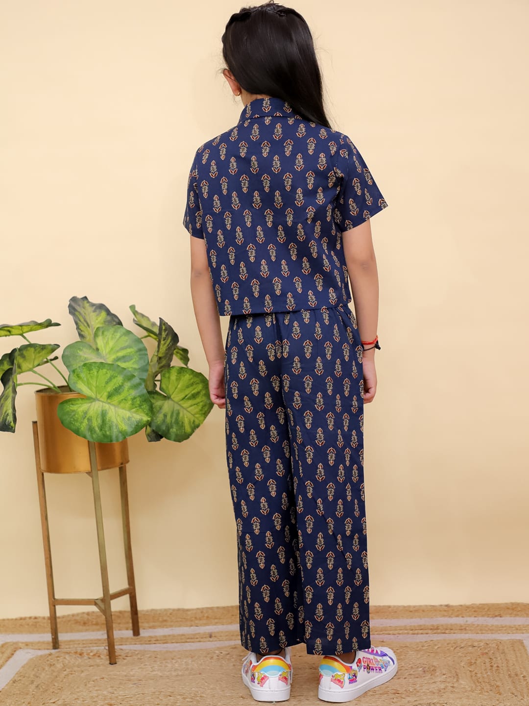 Navy Blue Printed Crop Shirt Pant