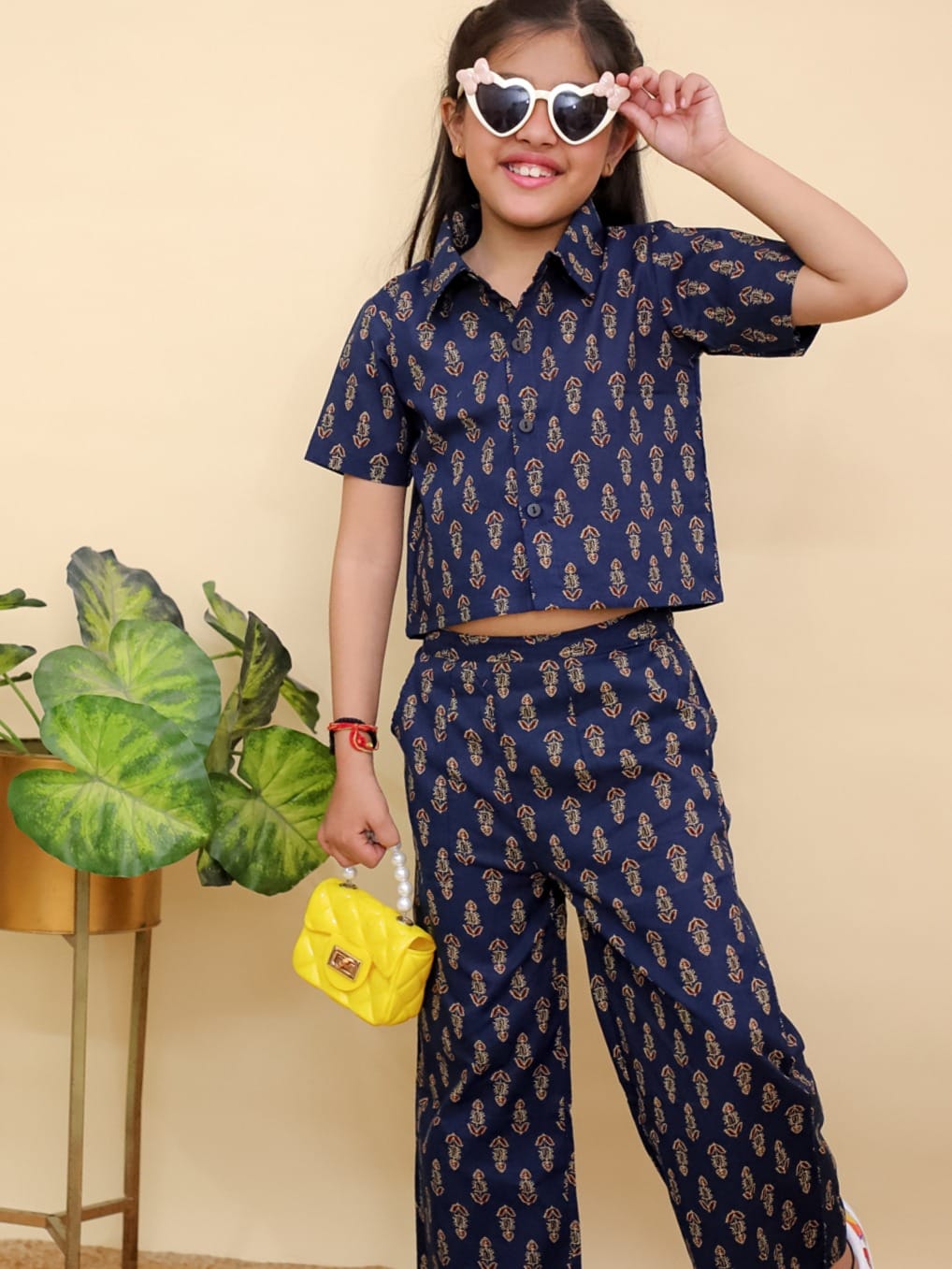 Navy Blue Printed Crop Shirt Pant