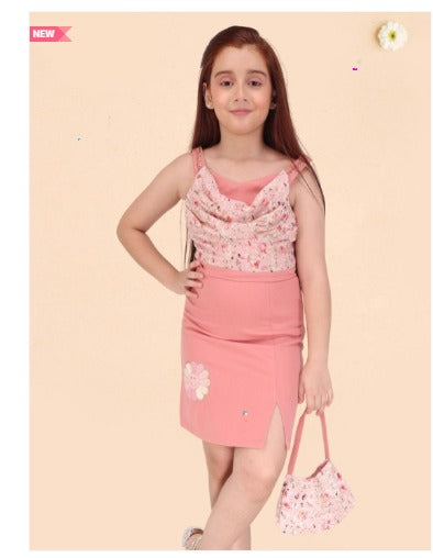 Peach Color Skirt with Matching purse