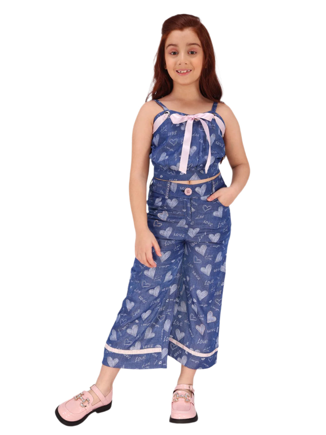 Blue top and pant with heart print