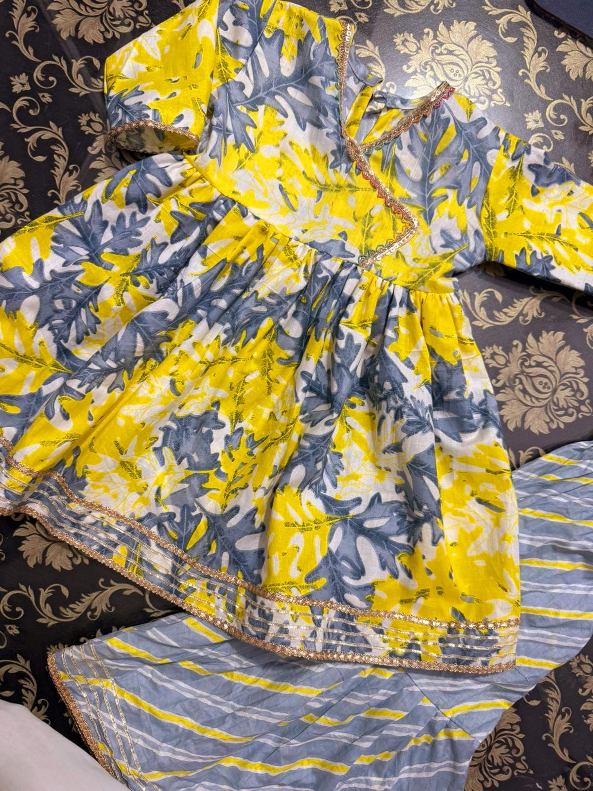 Yellow & Grey Color Floral Sharara Set