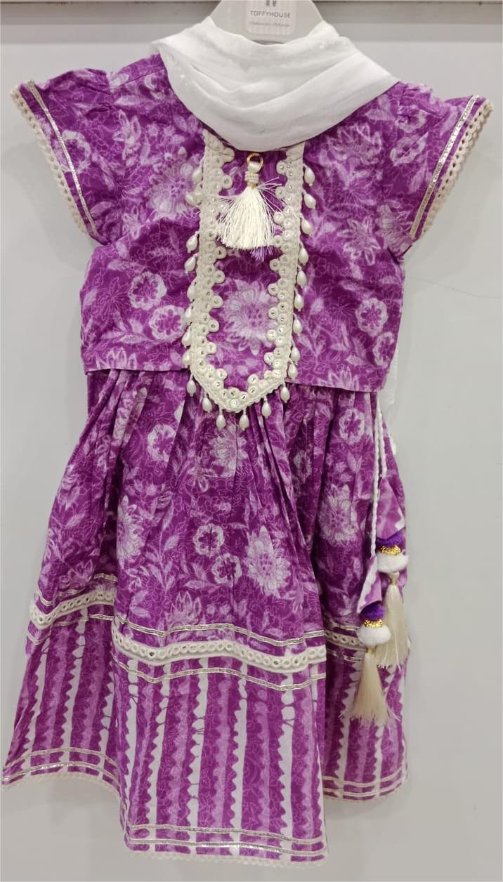 Purple Lehenga Kurti Set With beads