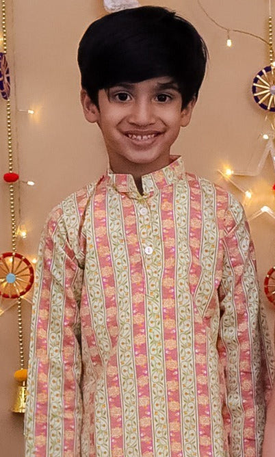 Pink & Green Color Kurta Pajama