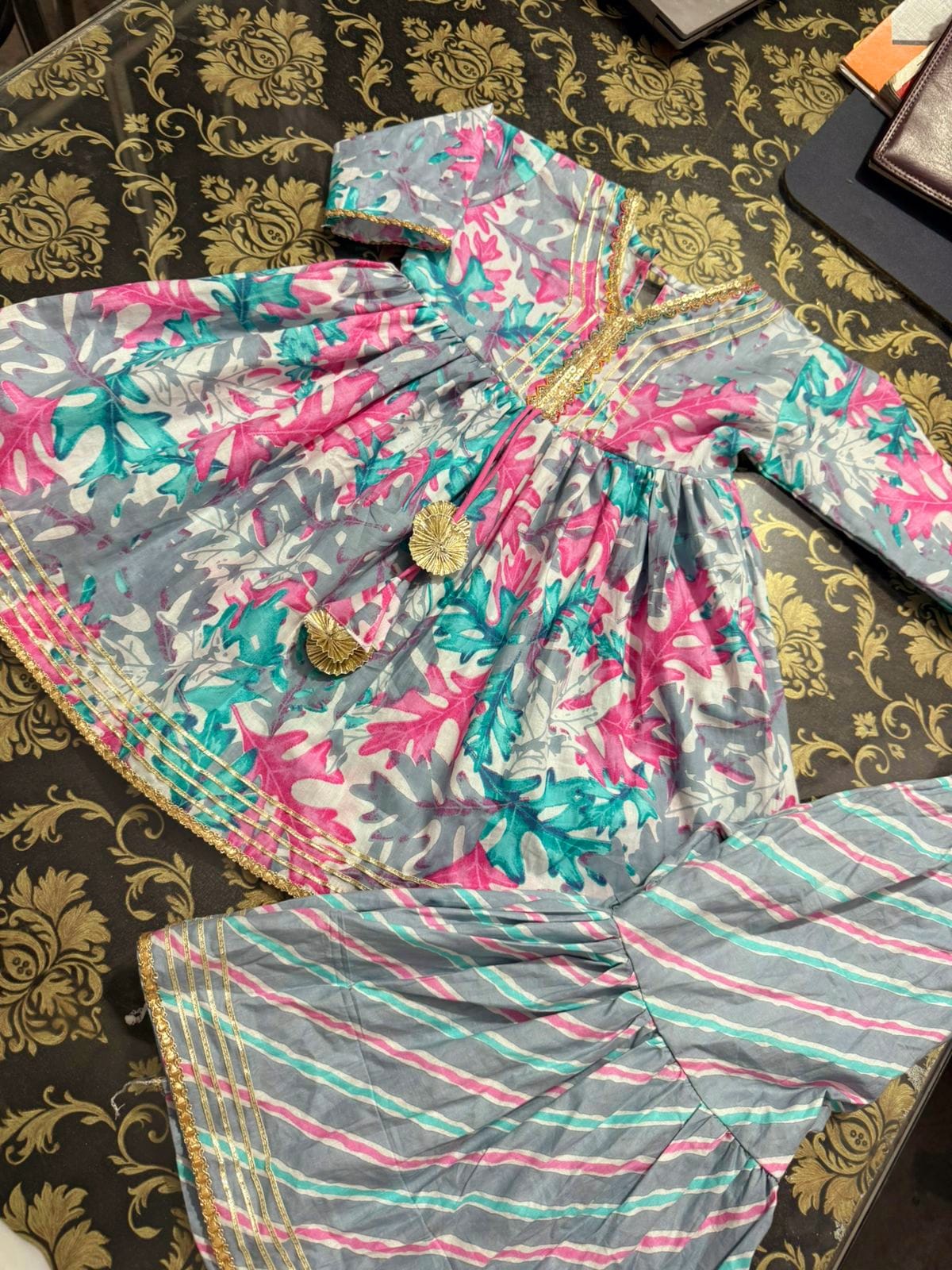 Pink & Grey Color Floral Sharara Set