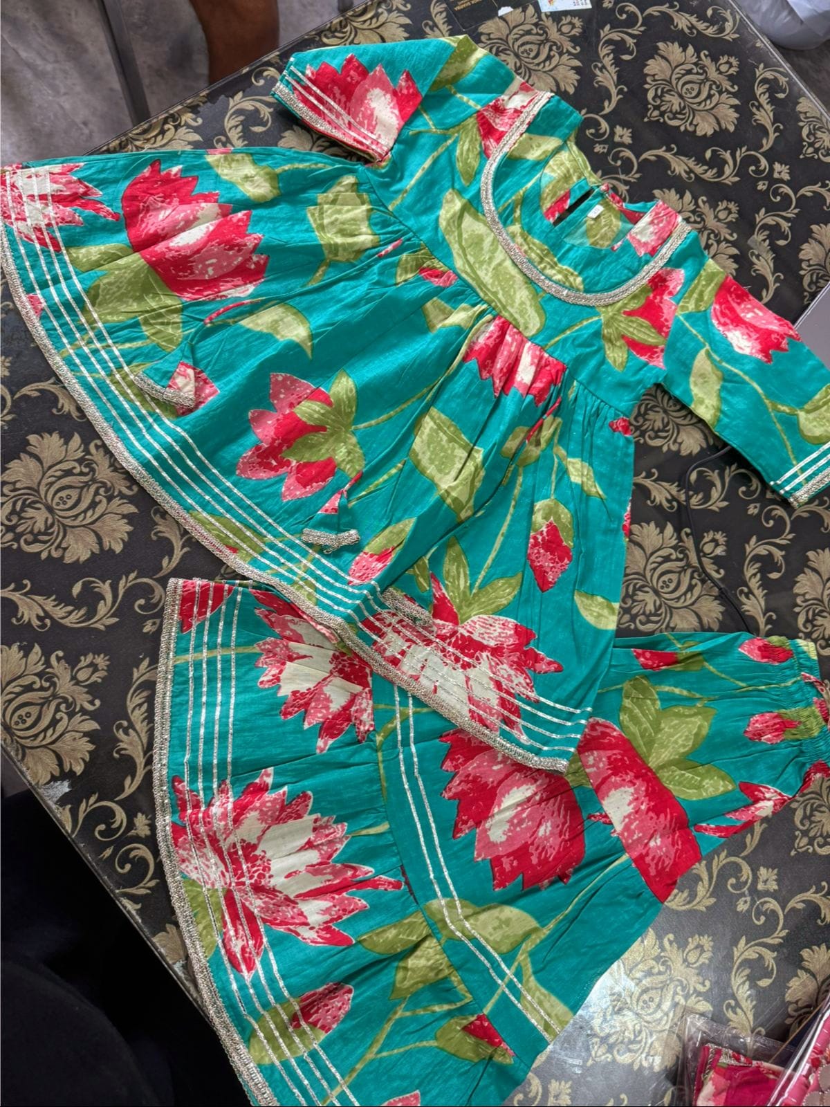 Green Color Floral Sharara Set