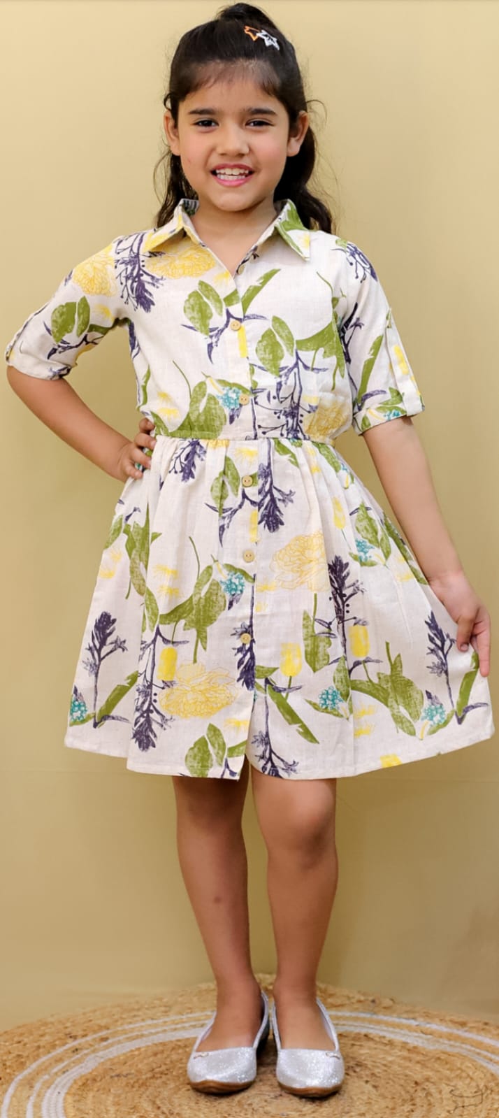 Fine Thread White Printed Shirt Frock
