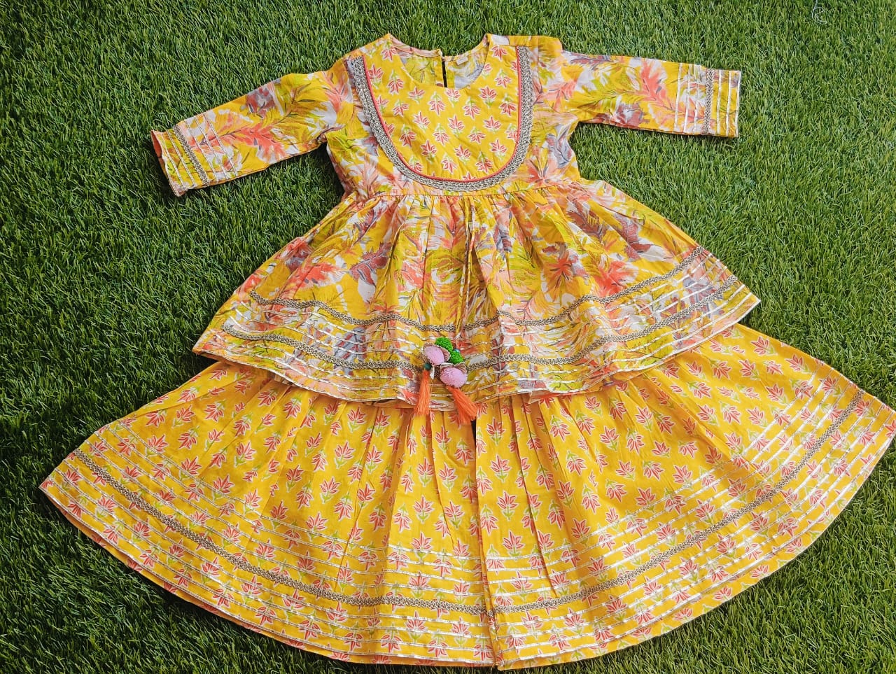 Yellow floral Sharara Wet With Duppata