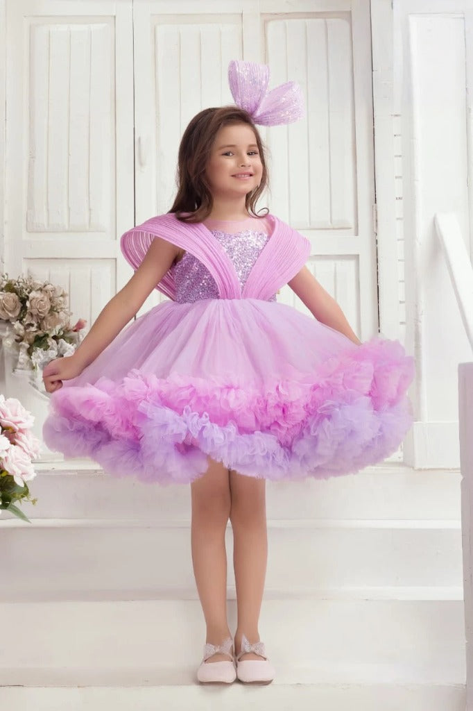 Lavendar Colour Frock With Shoulder Drapes