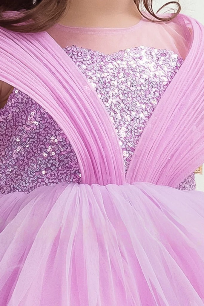 Lavendar Colour Frock With Shoulder Drapes