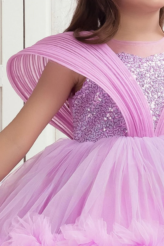 Lavendar Colour Frock With Shoulder Drapes