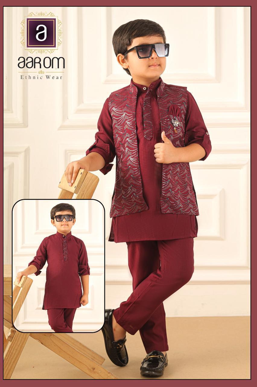 Aarom Wine Sequin Opne Jacket Kurta Pajama set