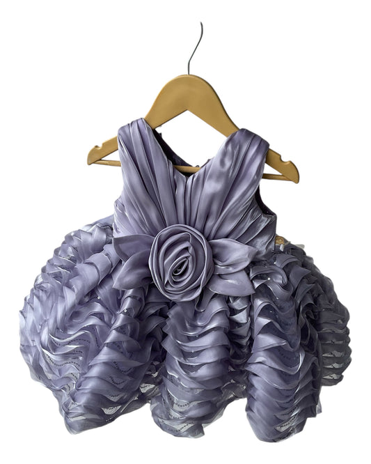 Lilac Color Party Frock With Wave Design And Flower