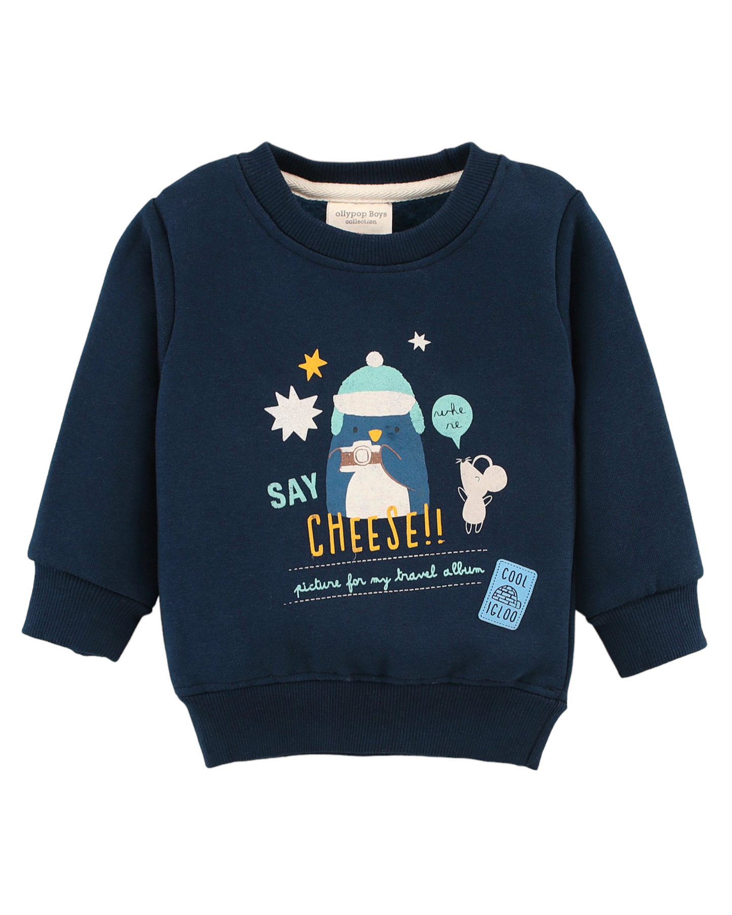 Full Sleeves Sweatshirt & Lounge Pant Set Say Cheese Theme Winter Set - Blue