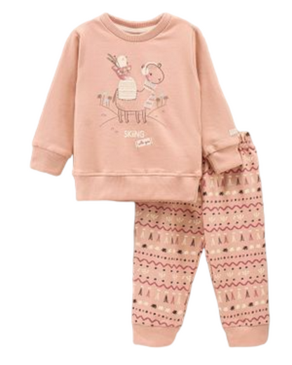 Full Sleeves Sweatshirt & Lounge Pant Set Winter Theme - Peach