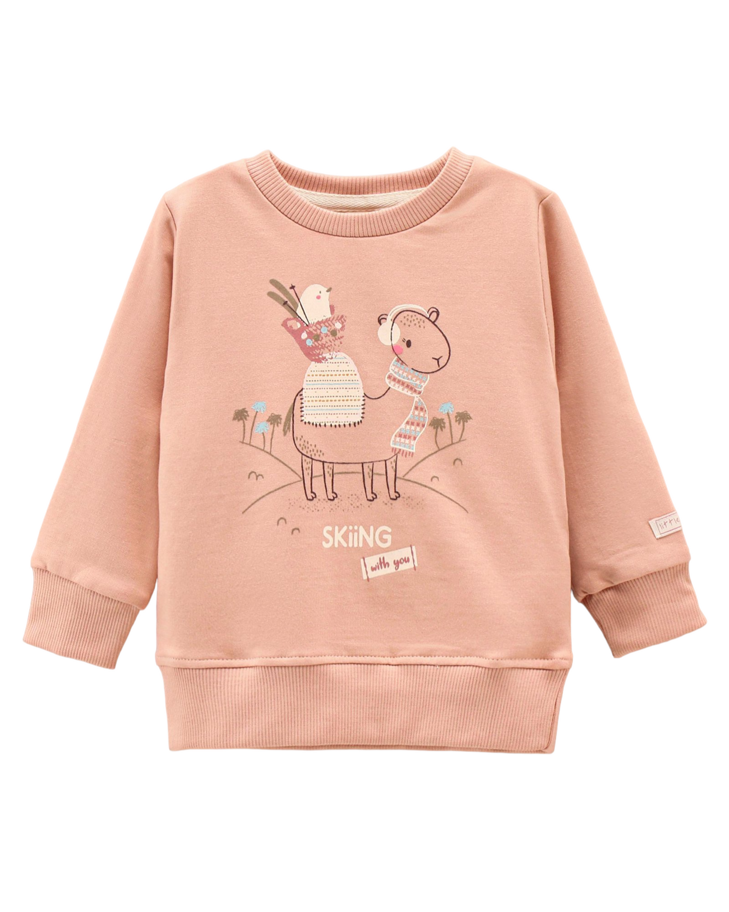 Full Sleeves Sweatshirt & Lounge Pant Set Winter Theme - Peach