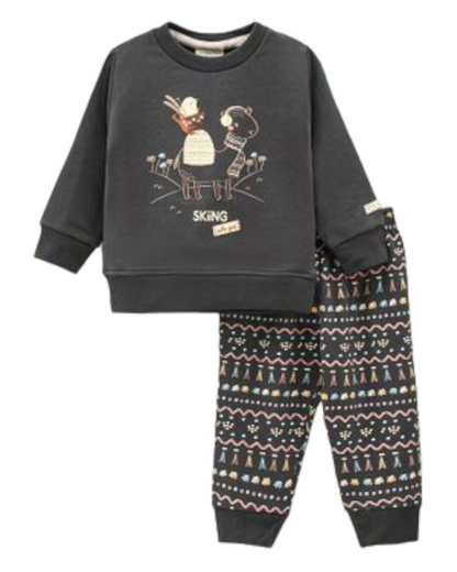 Full Sleeves Sweatshirt & Lounge Pant Set Winter Theme - Ash Grey