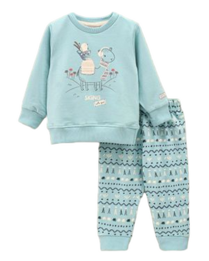 Full Sleeves Sweatshirt & Lounge Pant Set Winter Theme - Blue