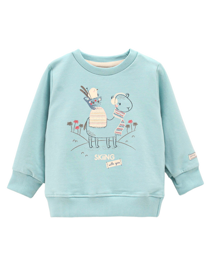 Full Sleeves Sweatshirt & Lounge Pant Set Winter Theme - Blue