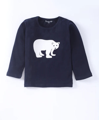 Unisex Kids Navy Blue Bear Printed Pure Cotton Night suit