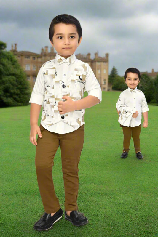 Jolly Boy White and Khaki Color Suit with Bow