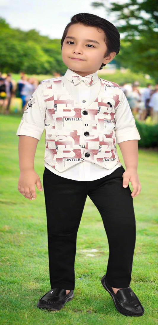 Jolly Boy White and Pink Khaki Suit with Bow
