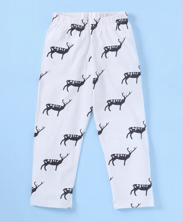 Pink & White Reindeer Printed Nightwear for Girls