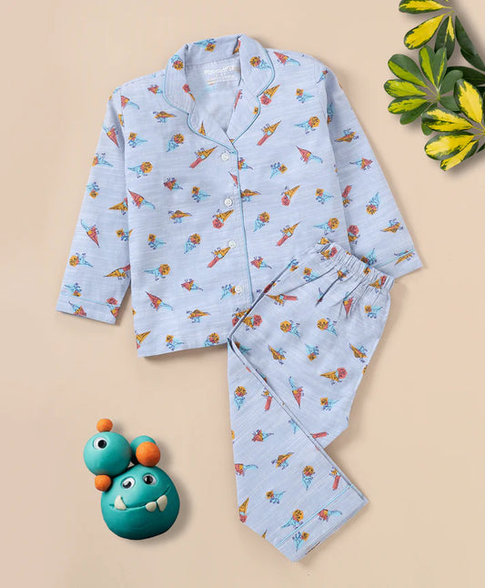 Blue Dinosaur Printed Cotton Night Suit for Boys20