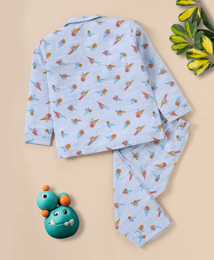 Blue Dinosaur Printed Cotton Night Suit for Boys20