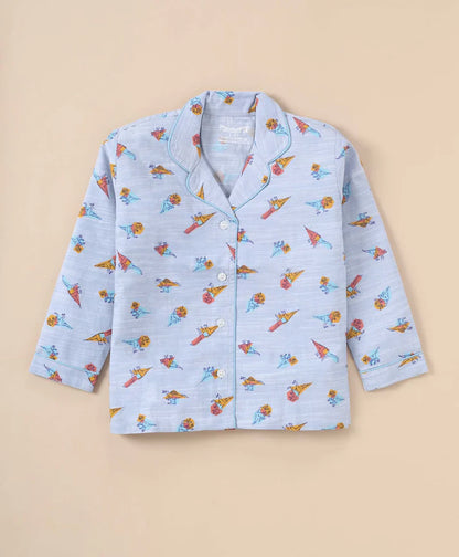 Blue Dinosaur Printed Cotton Night Suit for Boys20